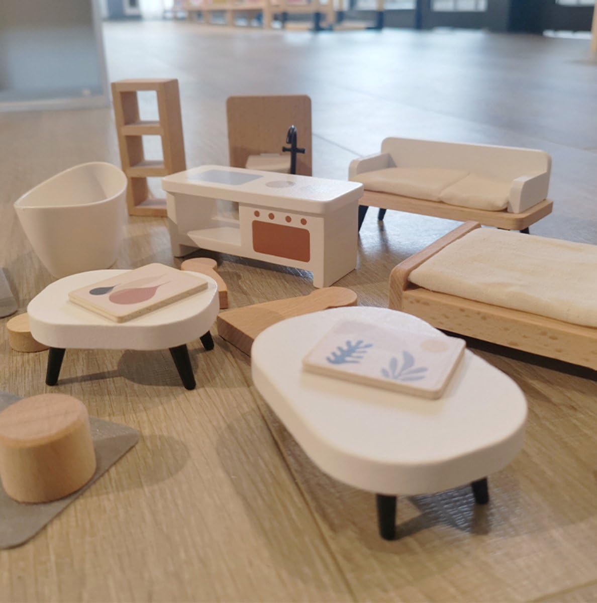 Houten Poppenhuis - Kinderhuis voor Poppen met Meubels - Speelhuisje van Hout - Barbiehuis