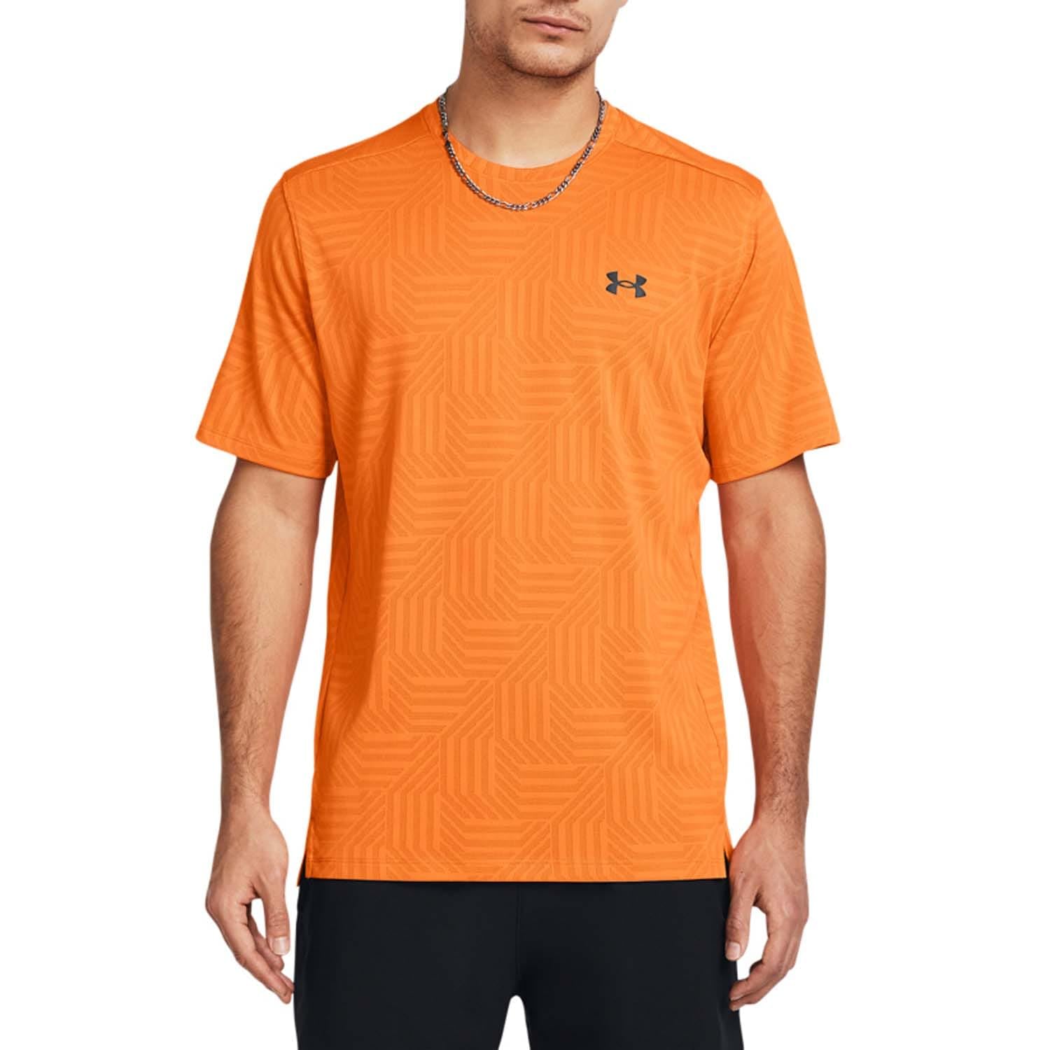 Under Armour Men's Orange Tech Vent Geotessa Short Sleeve T-Shirt In