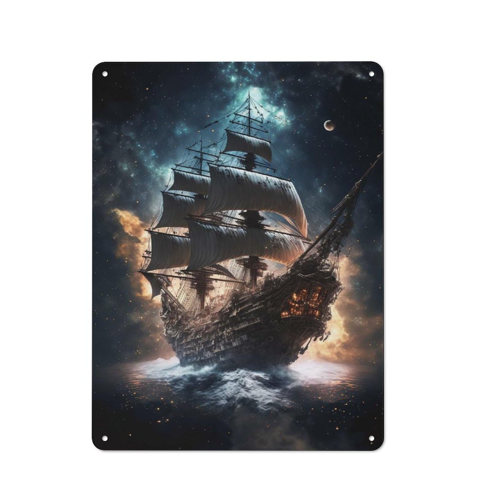 Pirate Ship In Space Rustic Tin Sign 40x30cm for Man Cave Or Games Room, A Decorative Gift for A Newly Furnished Man Cave And Games Room