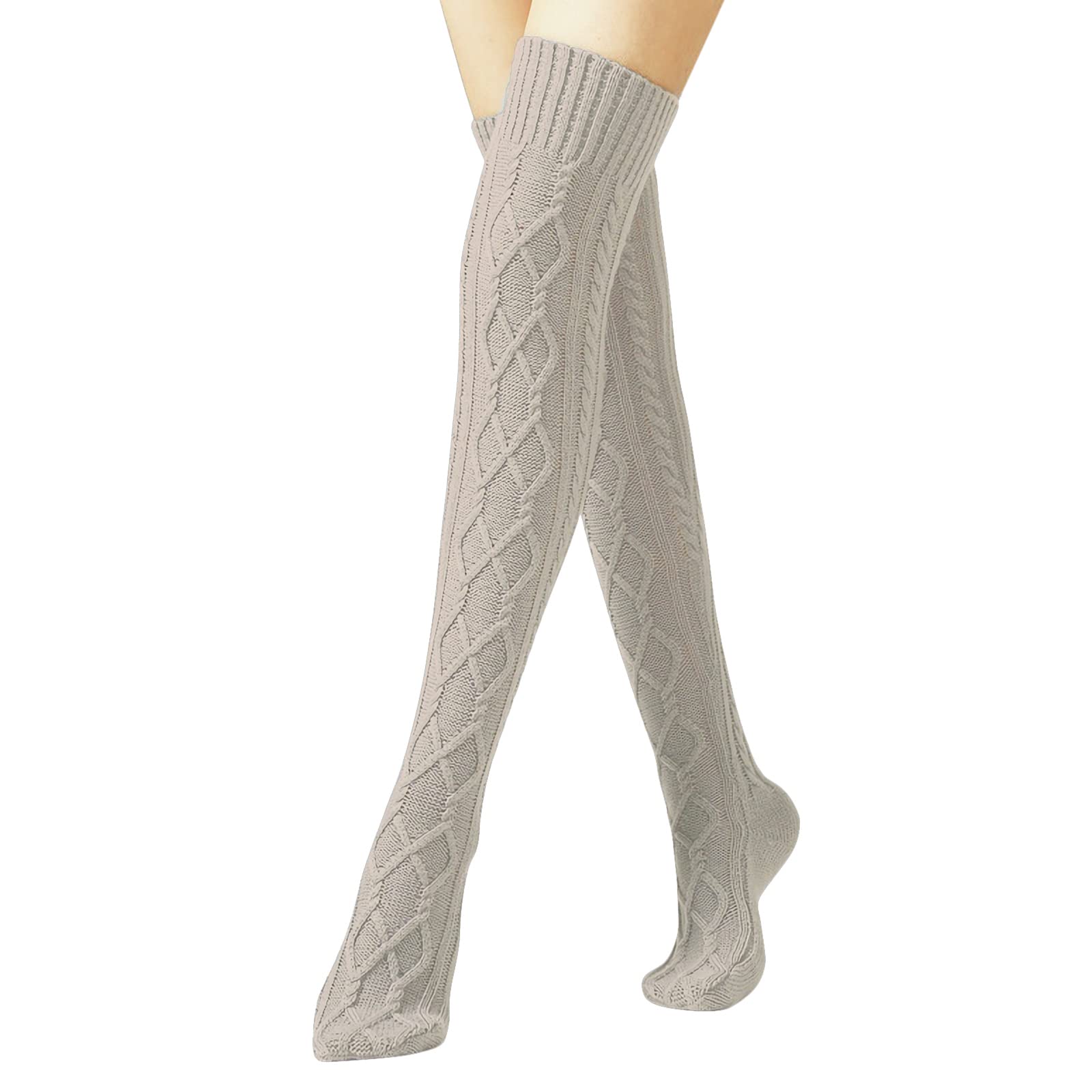 Women Girls Cable Knit Over Knee Warm Socks Winter Thermal Leg Warmers Long Soft Knee High Legging Socks Thigh High Long Boot Socks Stocking Stretchy Knit Knee Brace Support Protector Knee Warmer Pad