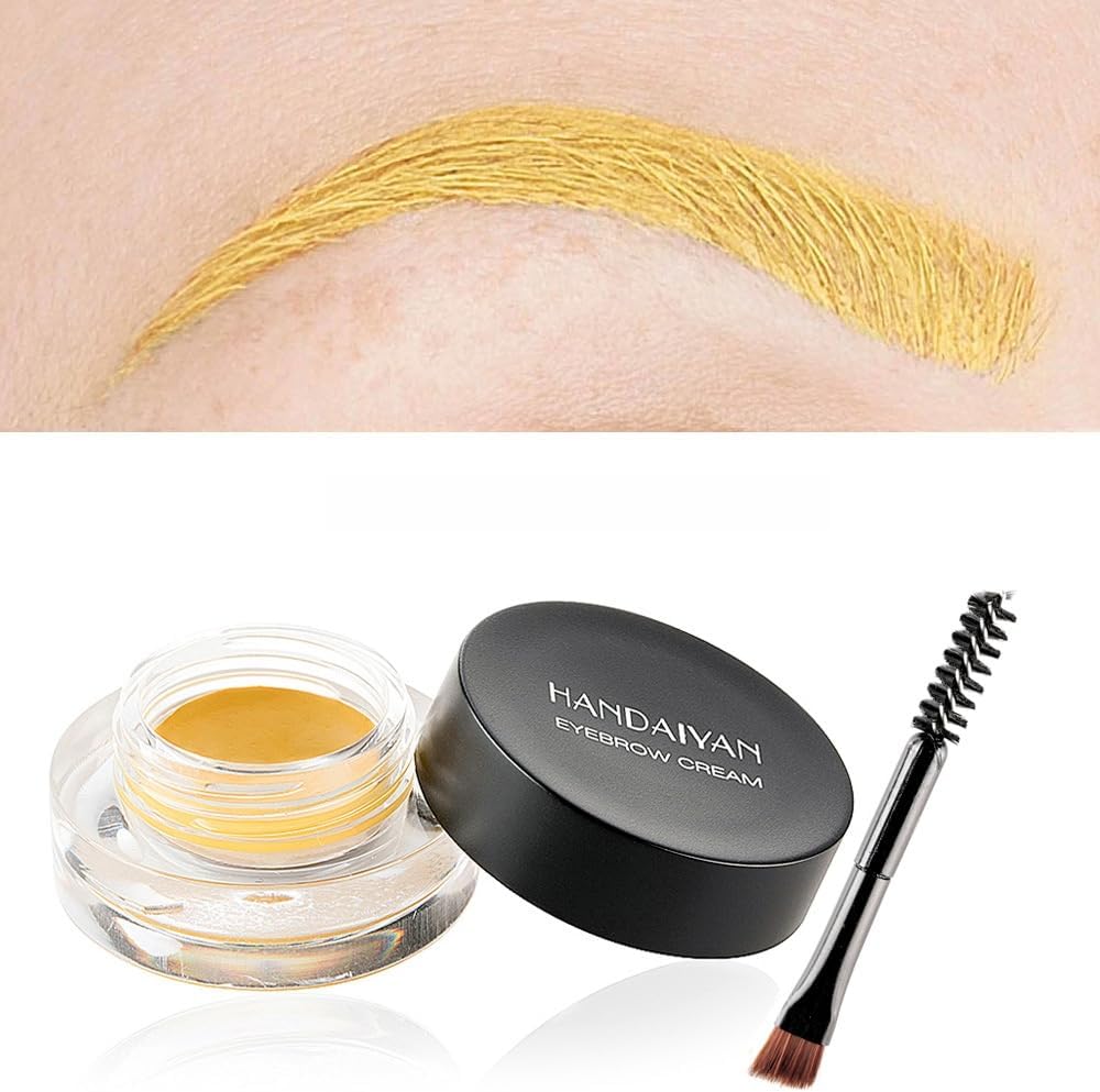 12 Colors Eyebrow Pomade Full-pigmented Long Lasting Waterproof Cream Gel Filling & Shaping Tinted Eyebrows Enhancers with Brush for Daily or Cosplay (06 Daffodil)