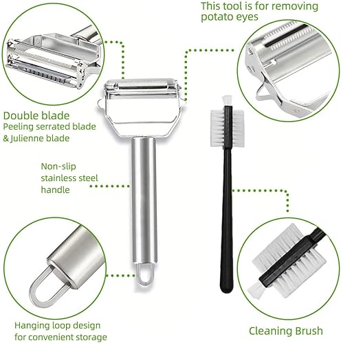 Miniatura 3 de Juliana y pelador de verduras, mango antideslizante de acero inoxidable, ideal para pelar zanahoria, calabacín, papa, tomate, melón y frutas