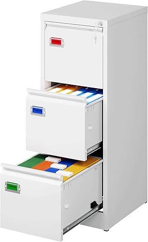 Vista 8 de Archivador de 3 cajones, archivador vertical de 16.3 pulgadas de profundidad con cerradura, archivador de metal para oficina en casa, 3 cajones