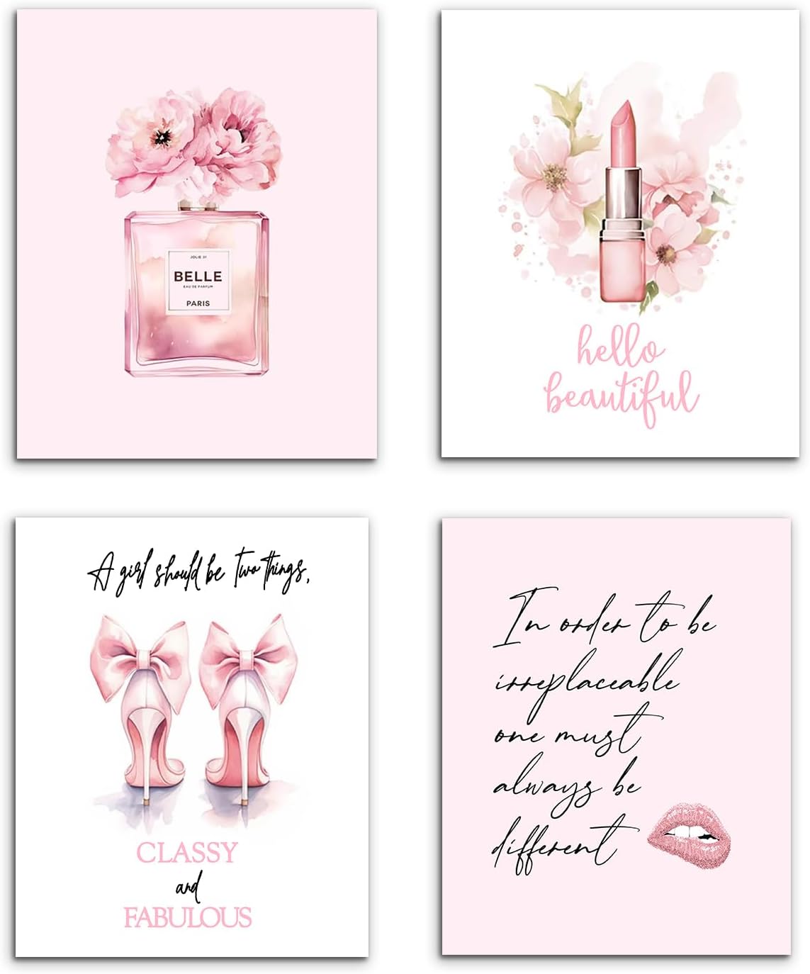 VIIJJUE Pink Bathroom Wall Decor, Preppy Girly Posters Wall Art Decor for Girls Bathroom Washroom Restroom, Pink Retro Shower Karaoke Girly Wall Art Prints Set of 4, 8x10 Inches Unframed
