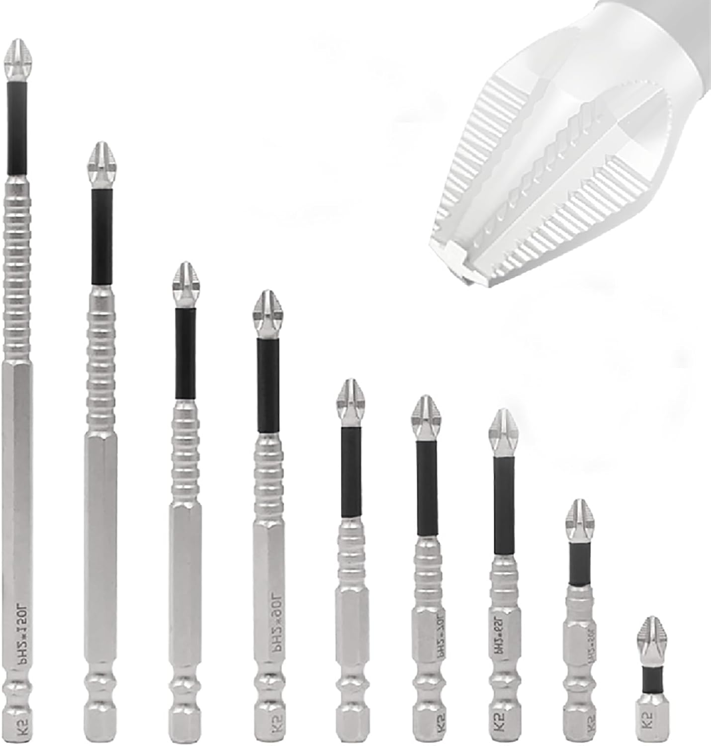 High Magnetic Screwdriver Drill Bit Set, Universal Anti-Slip Magnetic Electric Screwdriver Set Strong Magnetic Durability Screwdriver Drill Bit Set, 25 50 65 70 75 90 100 120 150mm (9Pack)