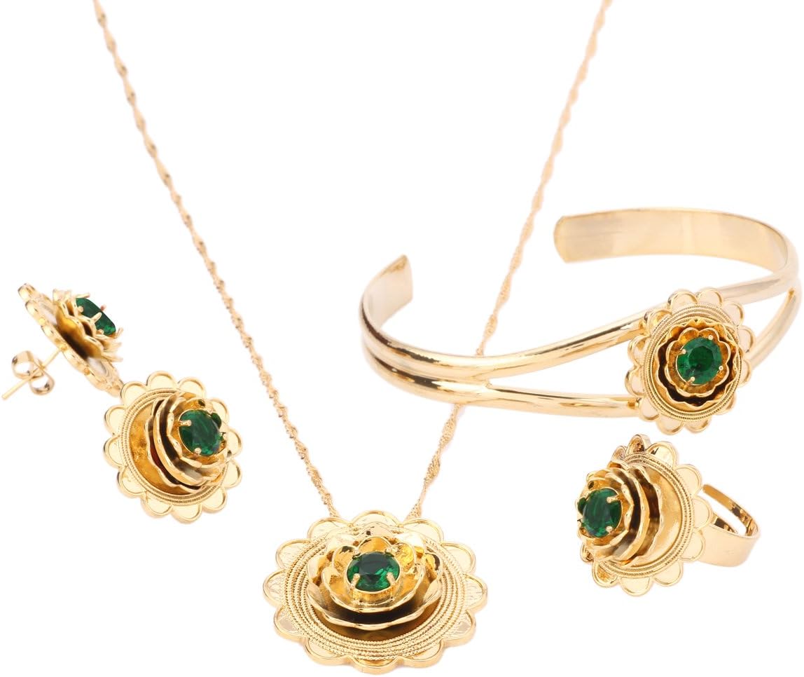 2016 New Ethiopian Gold Set Jewelry Pendant Necklace Bangle Earrings Ring