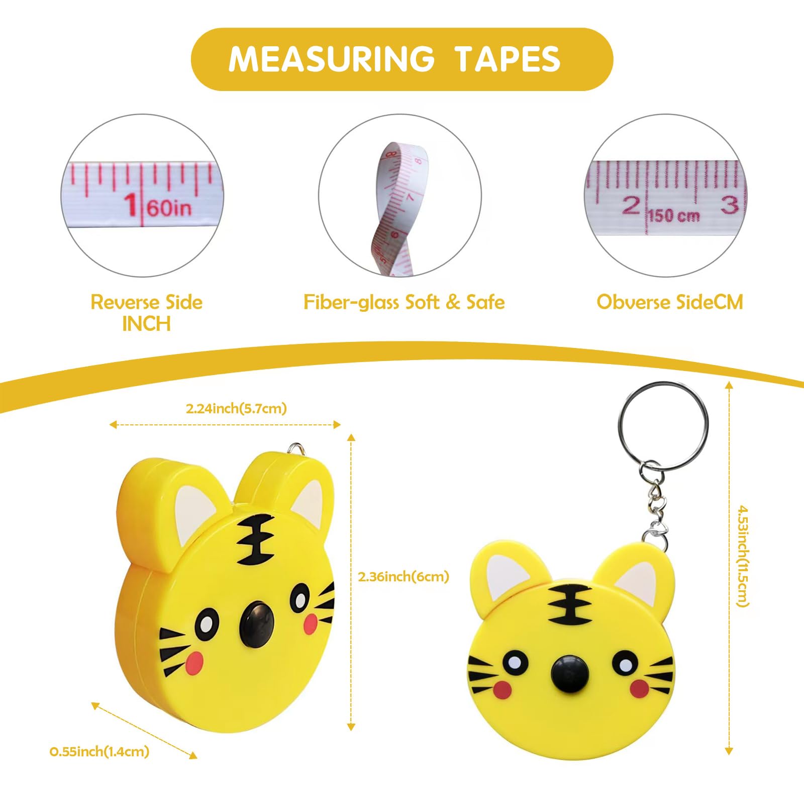 Mrltau 3 Pcs Retractable Measuring Tape for Body Measurements Fabric Tailors Tape Measure, Animal-Shape Kids Tape Measure - Image 3