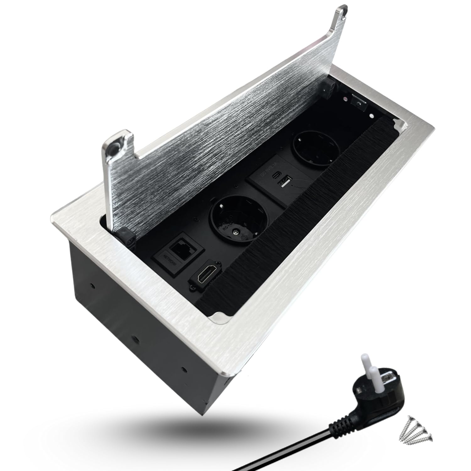 EVOTRADE - Regleta empotrada (2 SCHUKO 2 USB (A+C) 1 HDMI 1 Rj45 Toma múltiple para escritorio (aluminio)