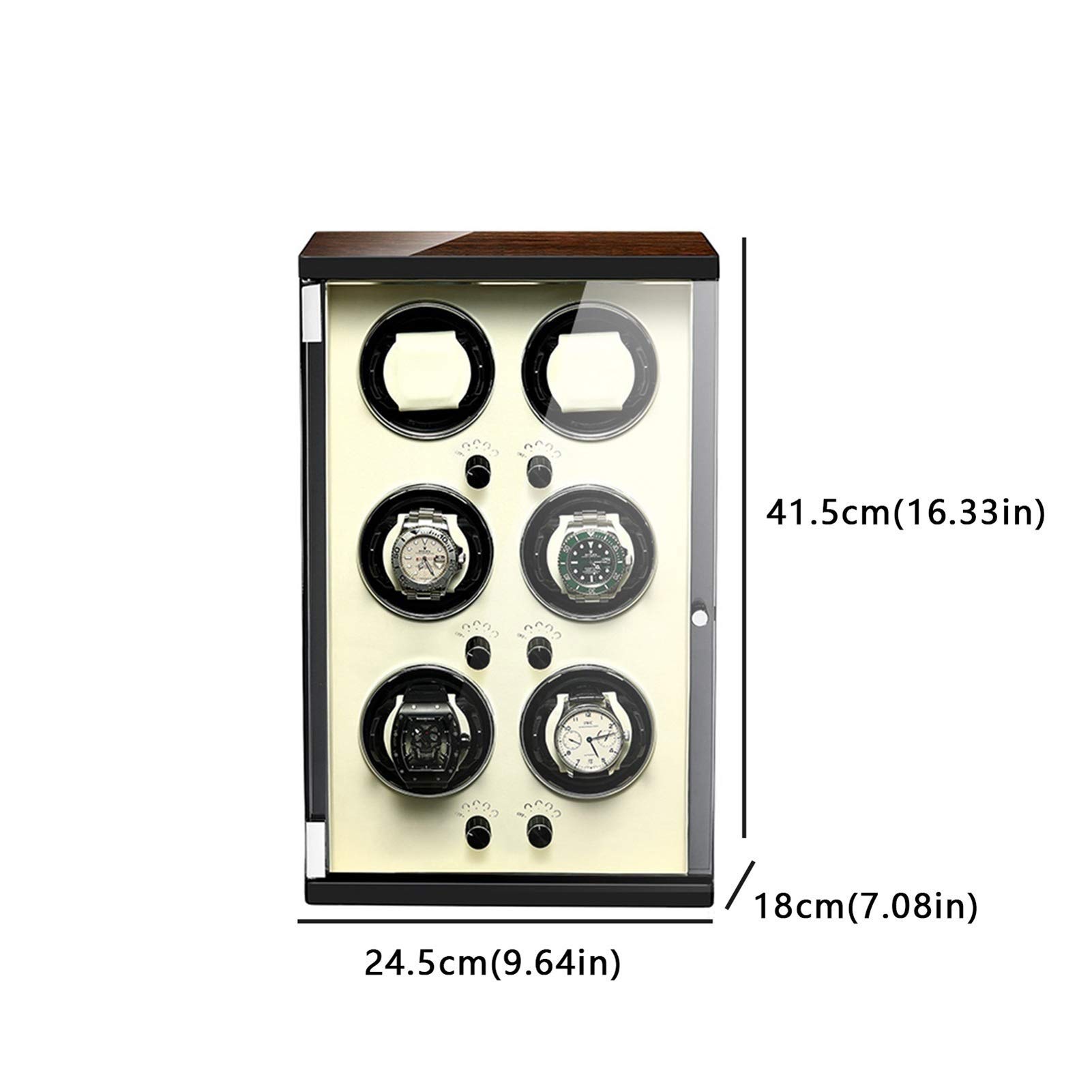 Enrollador de 6 Relojes para Relojes automáticos, Carcasa de Madera, Exterior Pintado con Pintura de Piano, 5 Modos de rotación, diseño antimagnético, Almohadillas tridim，