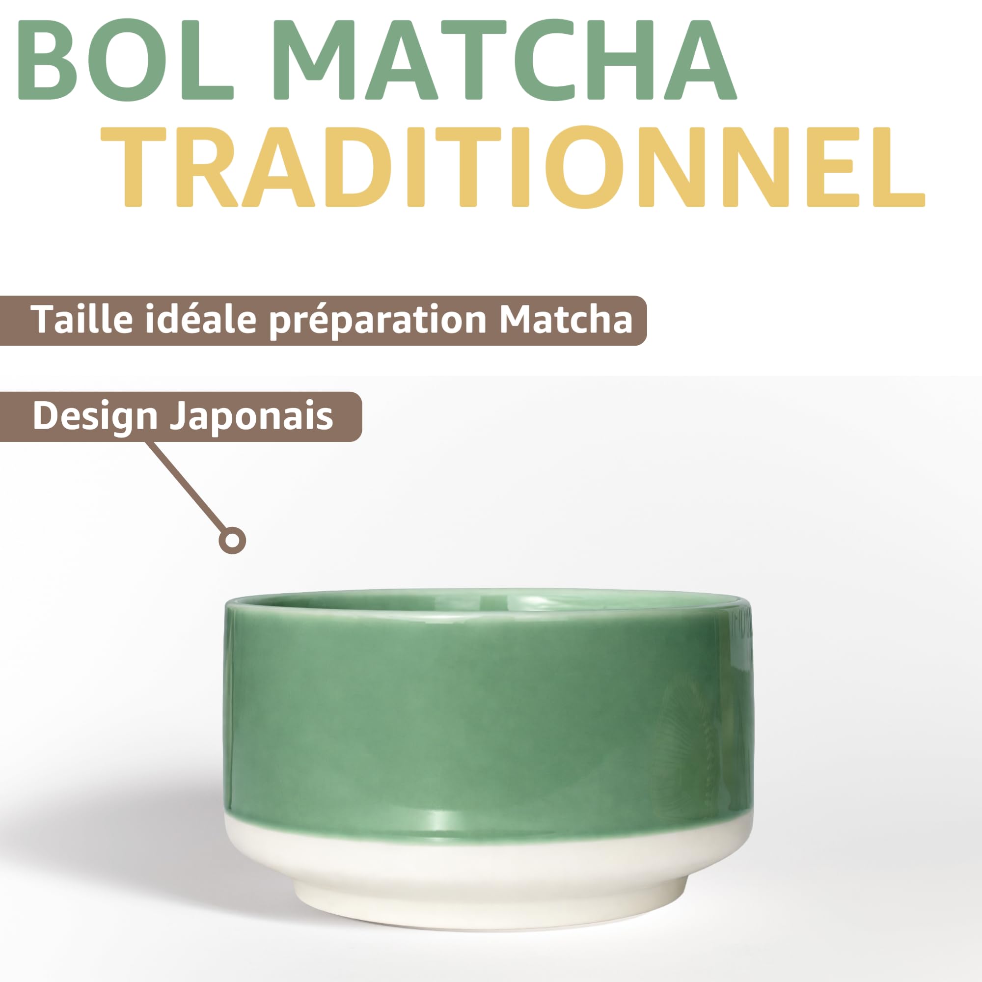 SUNSAY® Kit Matcha Bio Japonais | Coffret Complet avec Matcha Grade Cérémonial + Bol Chawan + Fouet Chasen + Cuillère Bambou | Conditionné en France