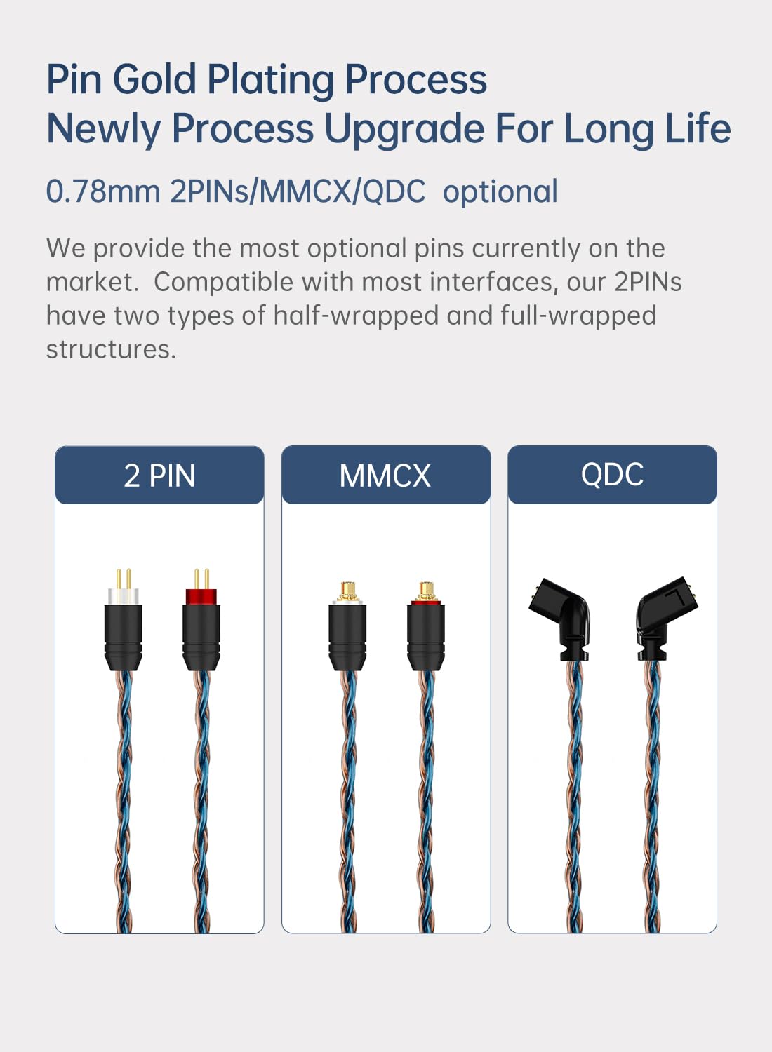 KBEAR ST16 HiFi-In-Ear-Monitor-Upgrade-Kabel, 5N-Einkristall, mit Splitter, IEM-Kopfhörer-Wechselkabel, QDC für ZSN PRO, ZSN PRO X, ZS10 PRO, ZS10 PRO X, AS16PRO, PR2 (4,4 mm QDC, braun und blau)