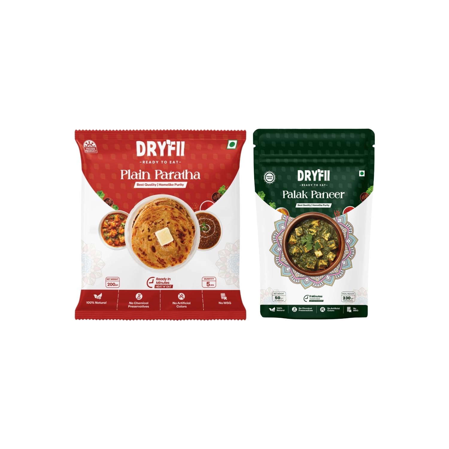 Dryfii Ready to Eat Plain Paratha (5 Pieces, 1 Pack) & Palak Paneer Combo | Freeze Dried | Ready in Minutes-image-42