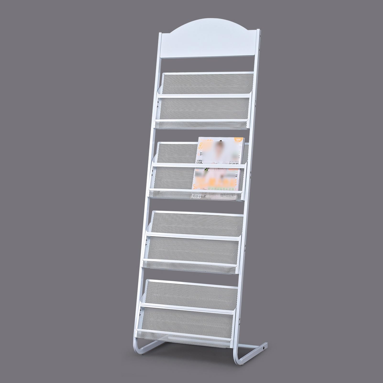 Jkjzsalj White 3/4-Layer Iron Magazine Rack With Wheels,Mobile Display Rack,Floor-Standing Brochure Stand,For Offices,Trade Show Exhibitions Office Retail Store,-48X36.5x143cm
