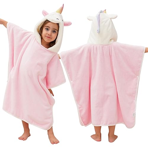PINNKKU Toalla con capucha de unicornio 3D, toalla de baño ultrasuave y absorbente para bebés, bebés, niños pequeños y niños, toallas de poncho de