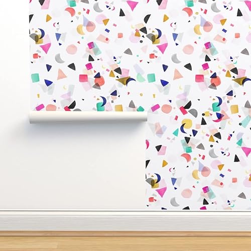Miniatura 4 de Spoonflower Despegar y pegar papel tapiz Swatch - Confeti Fiesta Cumpleaños Formas Colorido Acuarela Abstracto Geométrico Lindo Mod Personalizado