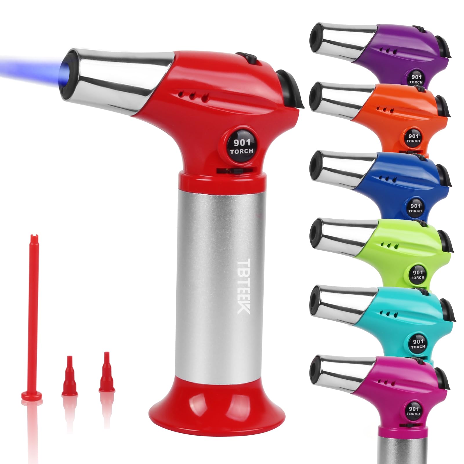 TBTeekButane Torch T901, Kitchen Torch Cooking Torch with Safety Lock & Adjustable Flame for Cooking, BBQ, Baking, Brulee, Creme, DIY Soldering(Butane Not Included), Red