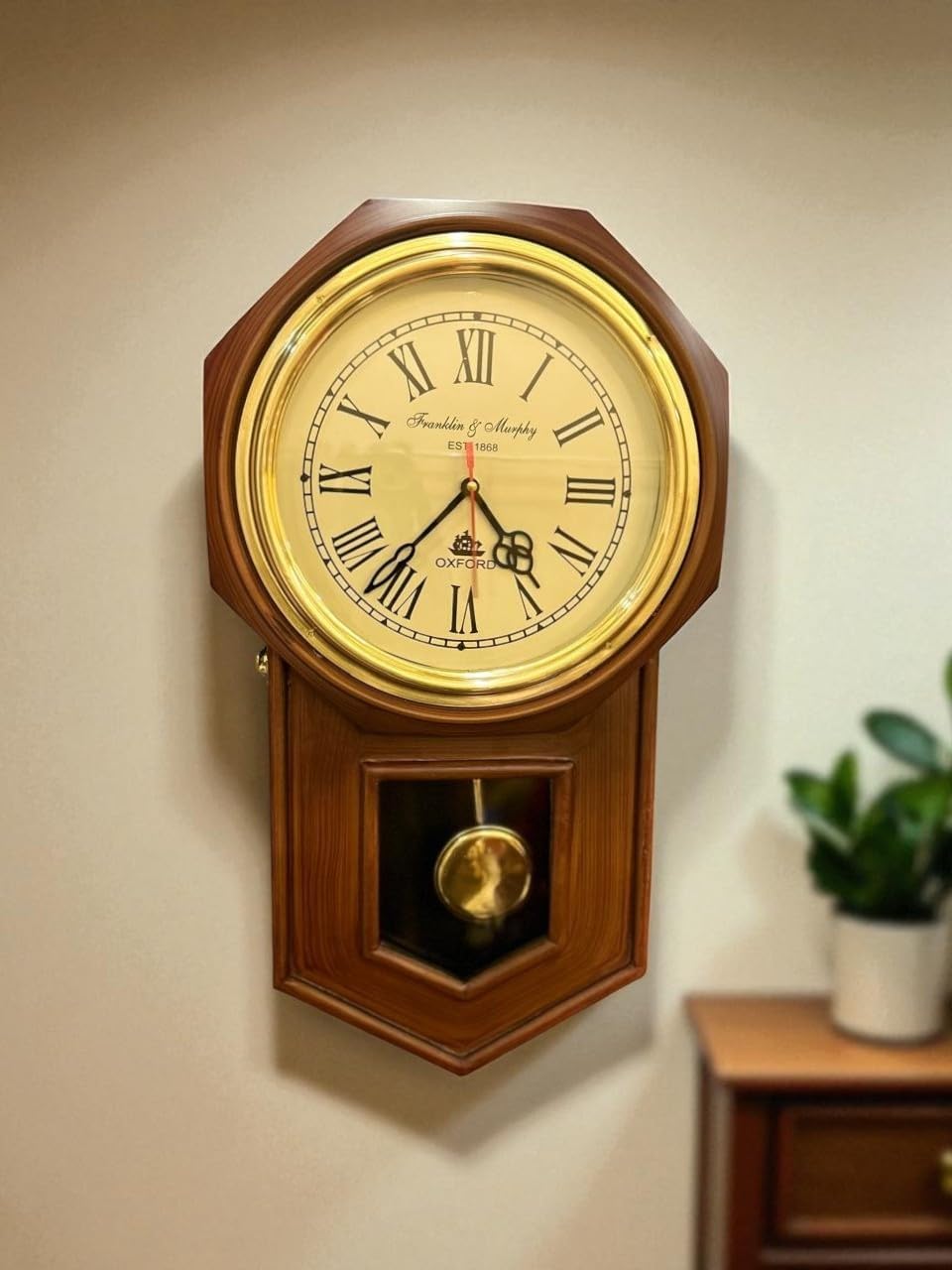 N G T Station Clock Vintage Wooden Wall Clock with Pendulum – Antique Victorian Style, Silent Quartz Movement, Roman Numerals, Decorative Home & Office Clock-image-7