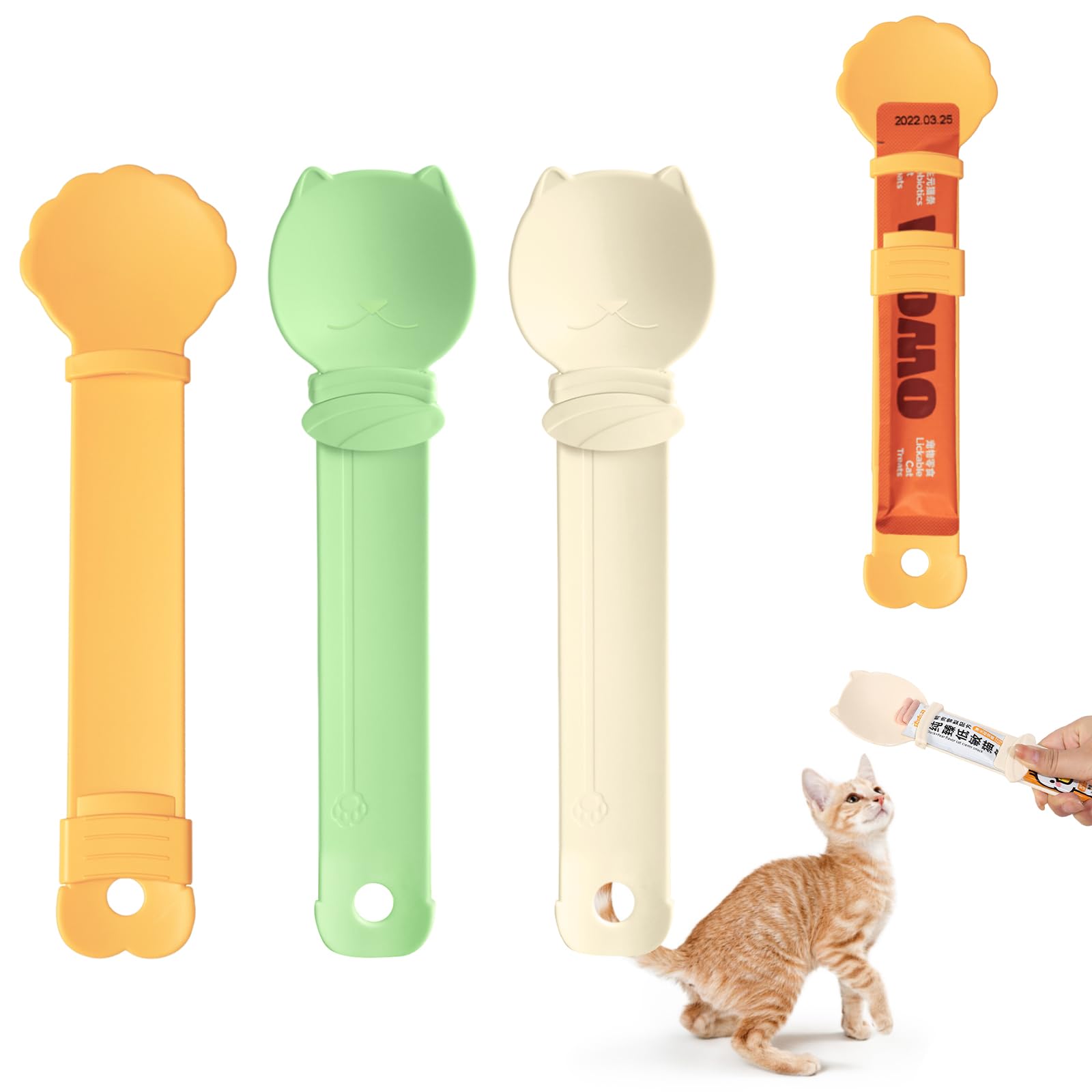 3PCS Multifunctional Cat Treat Squeeze Spoons Set - Colorful Dispensers for Wet Food, Liquid Snacks & Licky Treats - Mess-Free Feeding Supplies for