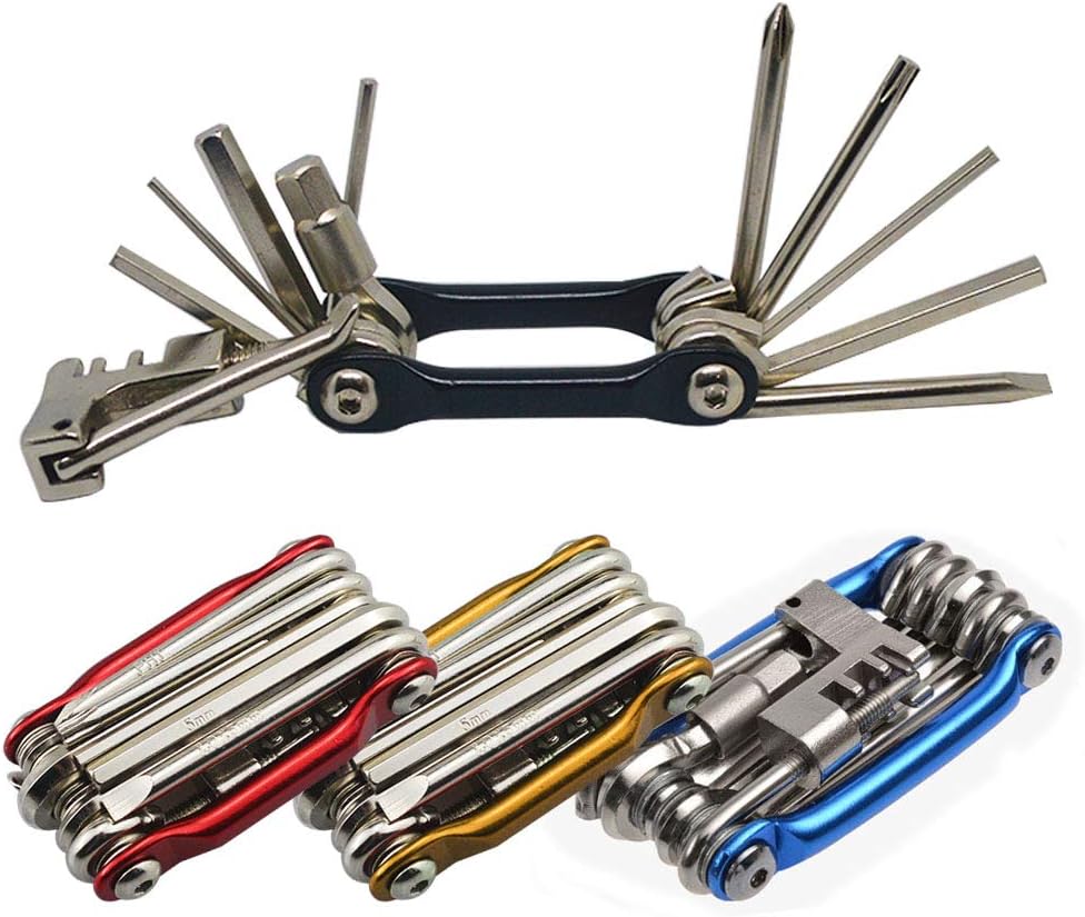 Senvenelec 11-in-1 Multi-Function Portable Folding Bike Repair Tool - Mini Compact Lightweight Stainless Steel Bicycle Repair Kit - Black