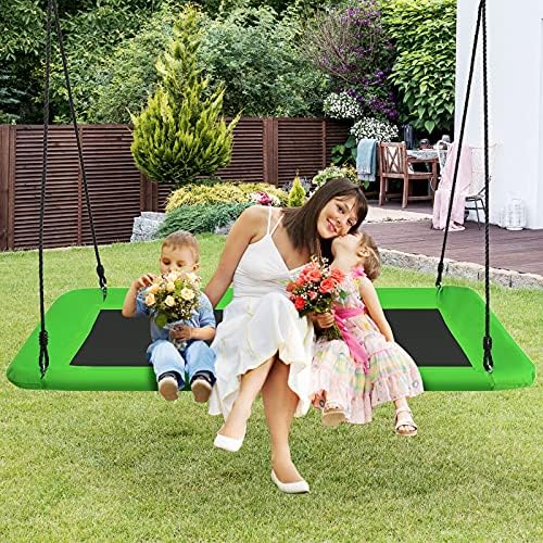 GYMAX Kids Nest Swing, Square Swing Seat with 120-180cm Adjustable Rope, Outdoor Tree Swing for Home Garden Backyard, Holds Up to 300kg (Green)