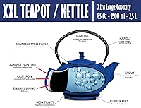 Vista 5 de Tetera japonesa XXL de hierro fundido con infusor y salvamanteles a juego, tetsubin grande de 85 onzas/84.5 fl oz, tetera de hojas sueltas