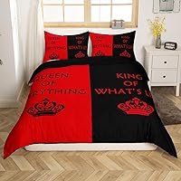 Vista 3 de Erosebridal Juego de funda de edredón para parejas, color rojo y negro, tamaño Queen, Queen of Everything King of What Left Funda de edredón