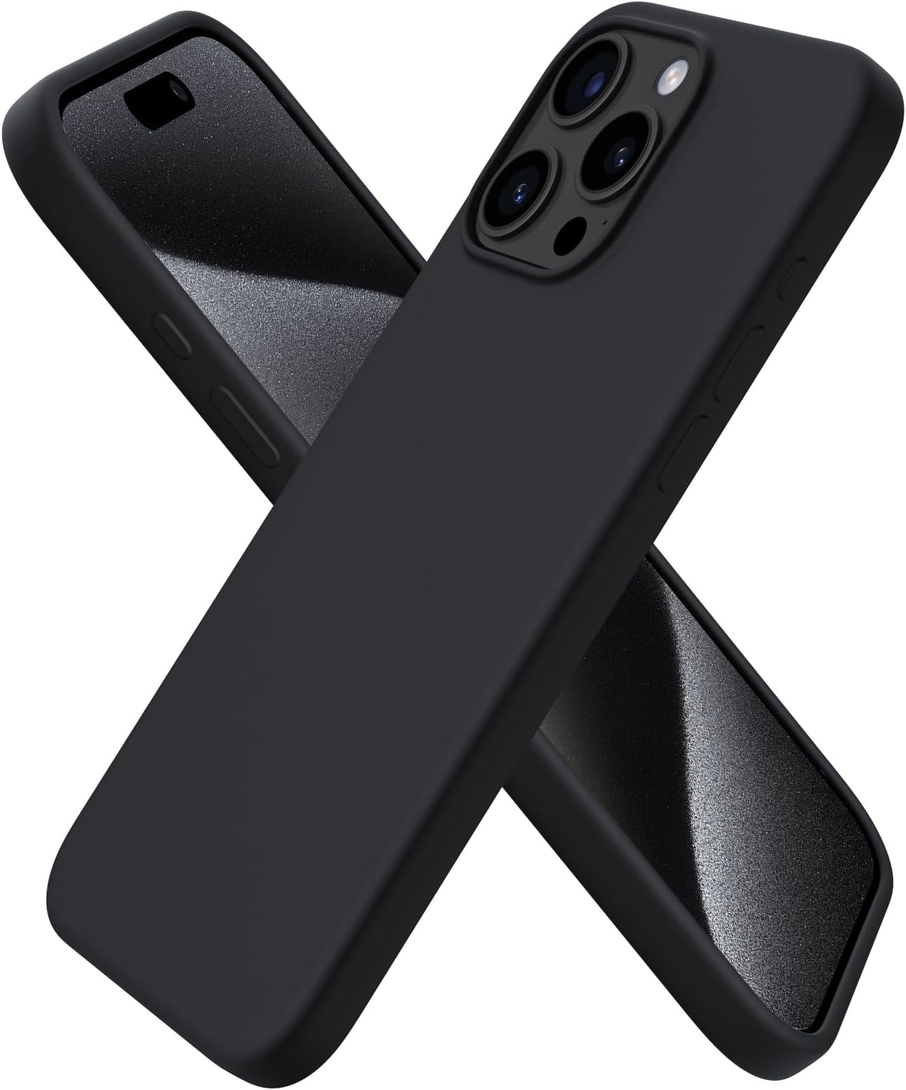 ORNARTO Compatible with iPhone 15 Pro Max Case 6.7", Slim Liquid Silicone 3 Layers Soft Gel Rubber Shockproof Protective Phone Cover with Anti-Scratch Microfiber Lining-Black