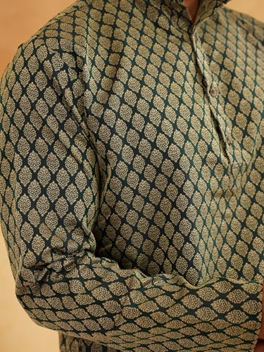 Image of SOJANYA (Since 1958 Men's Silk Blend Self Design Kurta & Off-White Churidar Pyjama Set