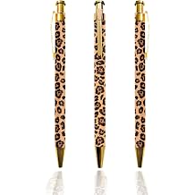 Ballpoint Pen 3Pcs Click Black Ink Metal Retractable 1.0 mm Medium Ballpoint Pens Quick Dry for Office School - Leopard Pattern