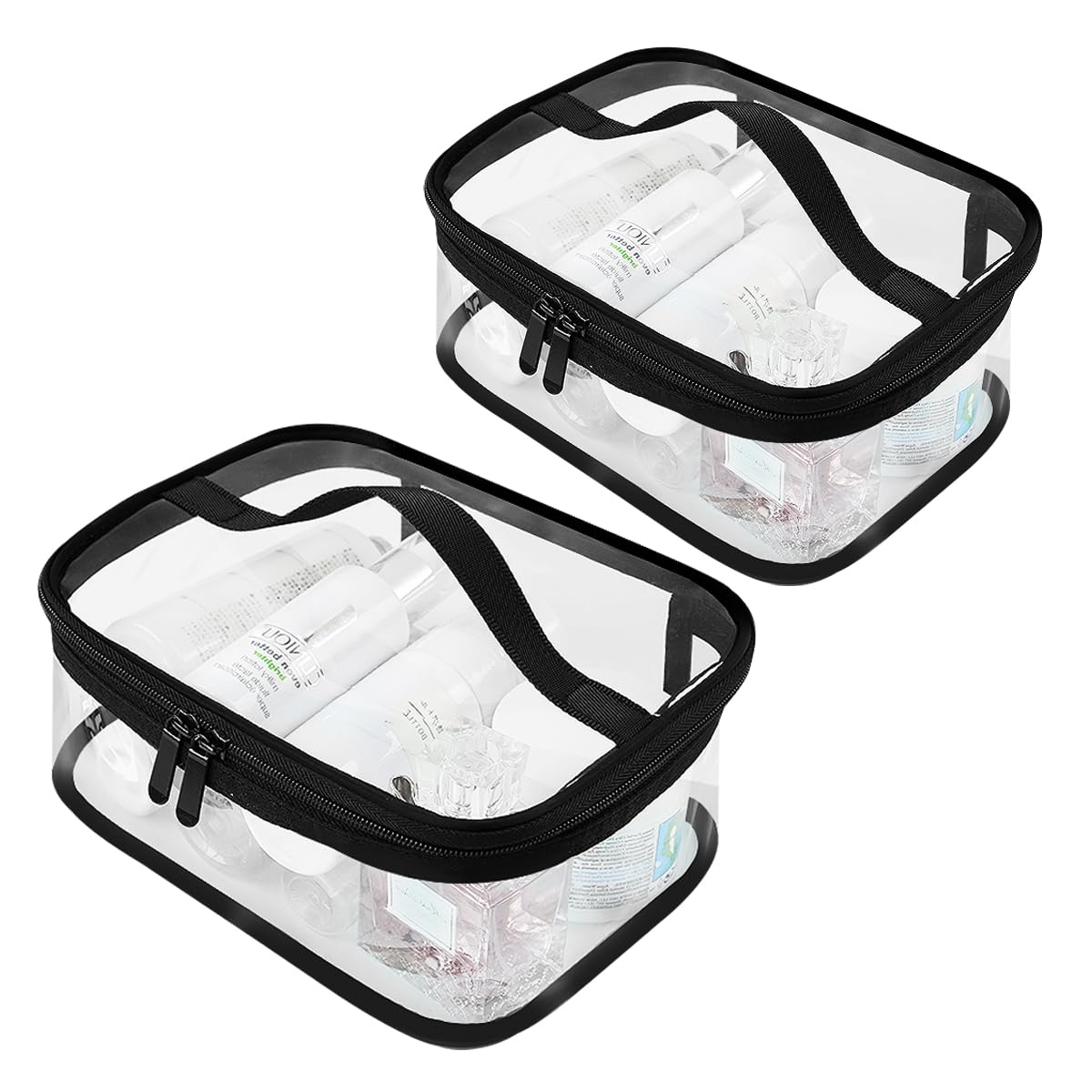 Jinsion Bolsa Aseo Transparente, 2 Pieza Neceser Transparente Viaje Avion, PVC Bolsa de Cosméticos Transparente, Portátil Bolsa de Maquillaje Transparente Impermeable con Cremallera, para Hombre y Mujer