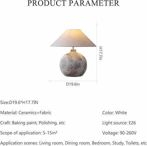 Miniatura 2 de JITEM Lámpara de Mesa Southwest - Lámpara de mesa rústica de 17.7 pulgadas de alto, lámpara de noche de globo de cerámica de tela blanca, lámpara de