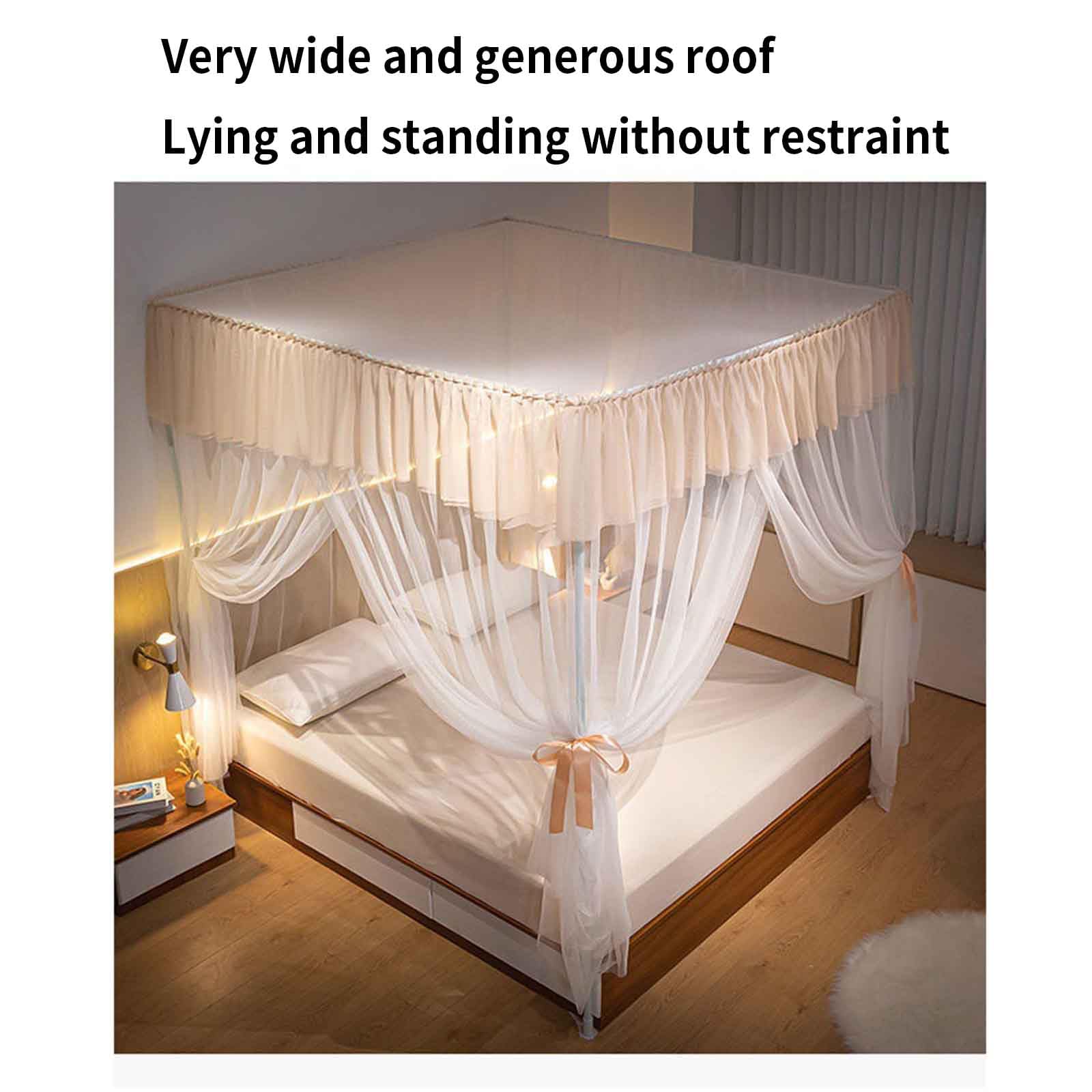 Podróżna moskitiera, baldachim do łóżka pojedynczego, sypialni, zasłony, rama, draperie, siatka przeciw owadom, stojąca przędza do mocowania namiotu, pogrubiony wspornik, trzy drzwi, żółty, 205 x 220