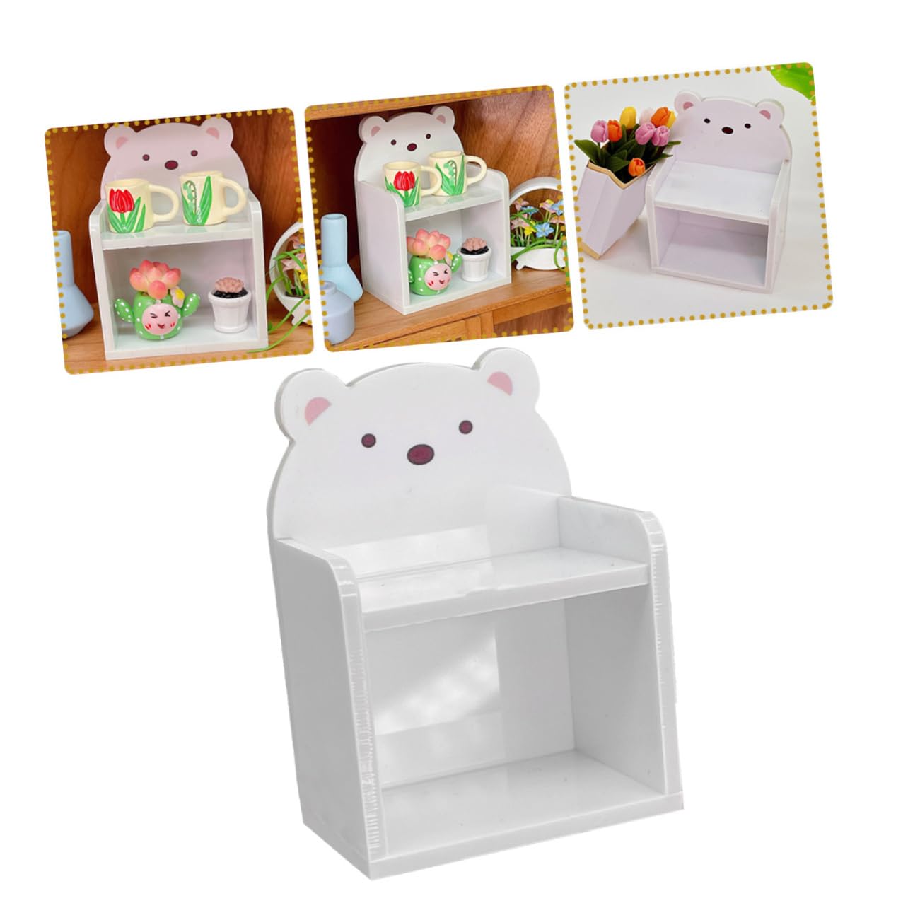 Vaguelly Doll House Bookshelf Miniature Acrylic Bookcase Bear Storage Rack for Mini Home Decor Unique Design