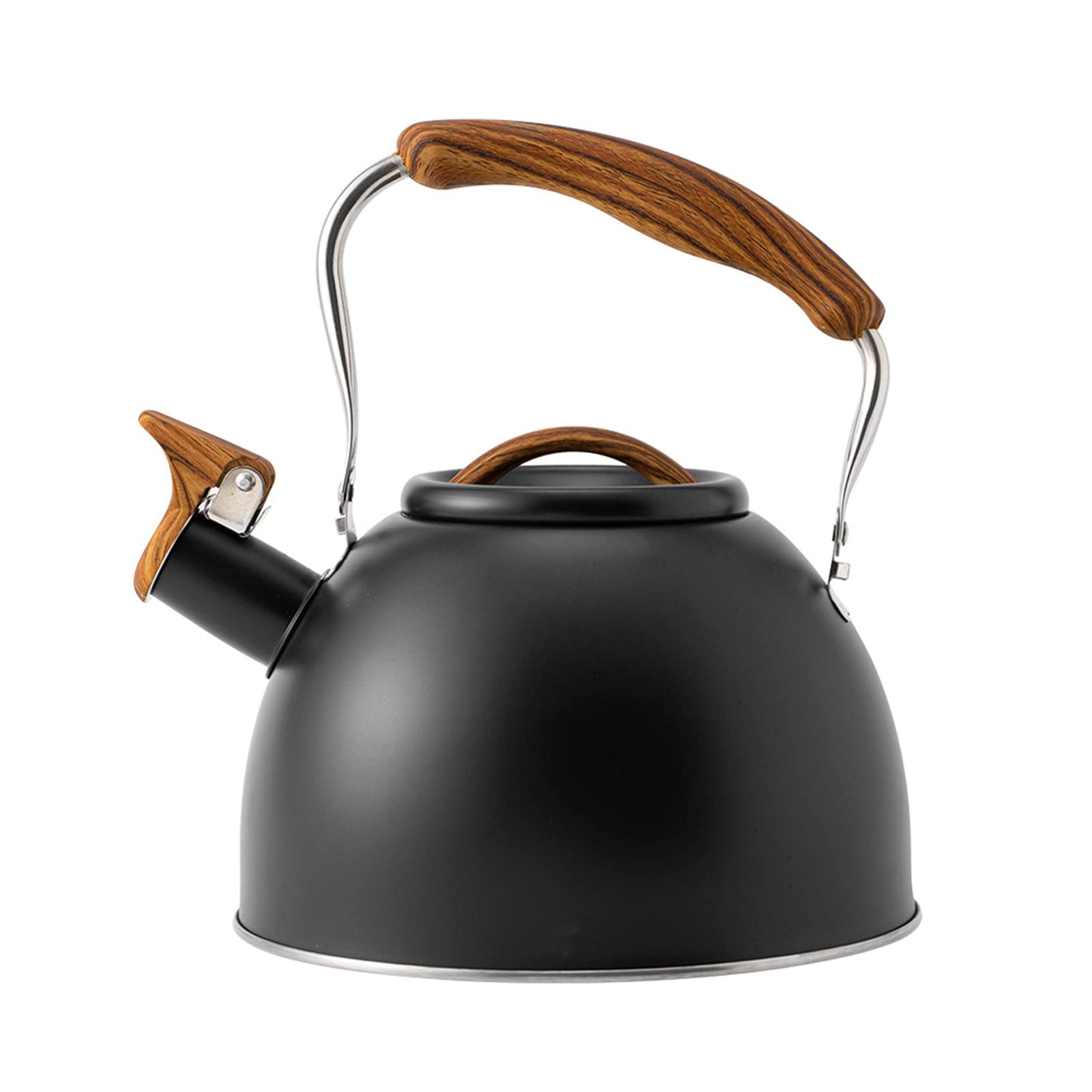 Stovetop Whistling Kettle, Food Grade Stainless Steel, Thickened Three-layer Composite Bottom, with Foldable Handle, Suitable for All Hob/Stove Types, Including Induction (Black,3L)