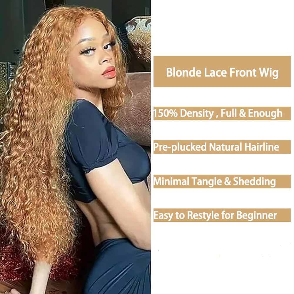 13x6 Lace Front Echthaar Perücke Damen Water Wave Human Hair Wig Wear and Go Glueless Remy 150% Density Pre Plucked Natural Hairline Honey Blonde Color for Woman 26 Inch