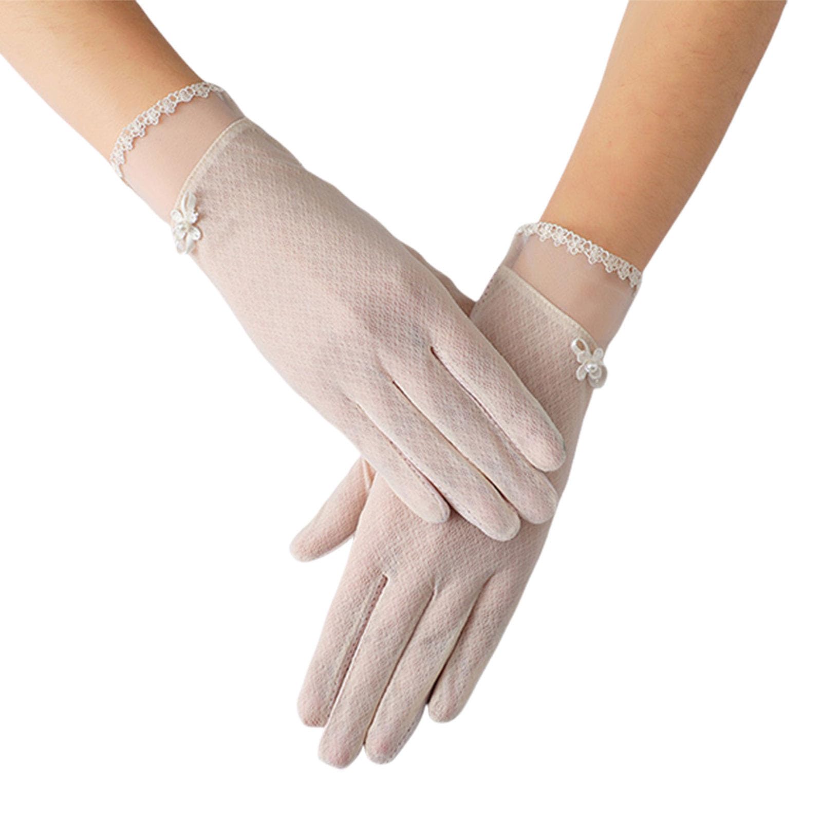 1 paire de gants de protection solaire pour femme - En dentelle de soie glacée - Antidérapants - Pour écran tactile - Pour équitation, cyclisme, randonnée, pêche, activités de plein air