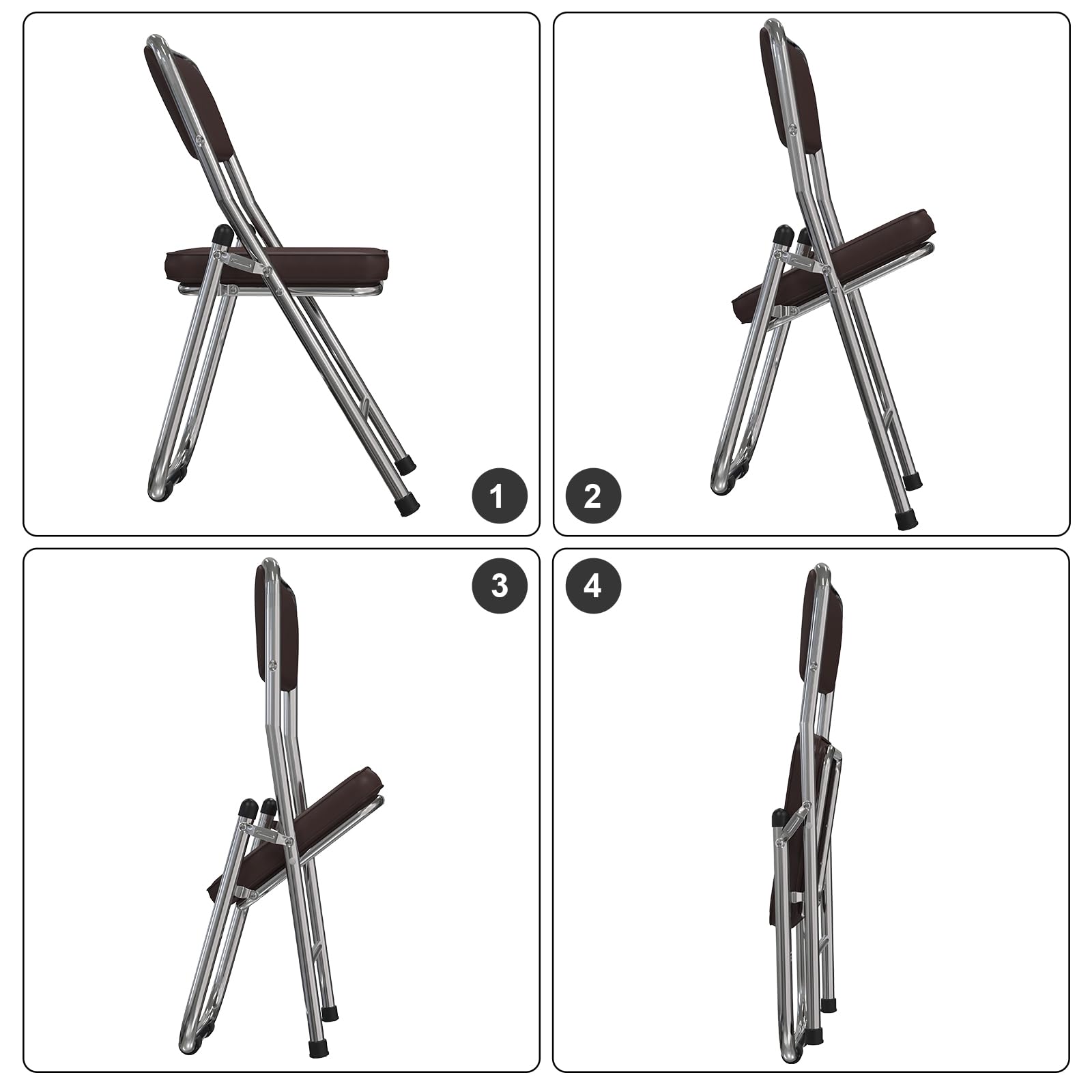 PIPIPOXER Set di 1 Sedie Pieghevoli Imbottite Salvaspazio Sedia Pieghevole in Metallo Cromato e Piedini Antiscivolo Sedia In Ecopelle Sedie da per cucina, interno, esterno,marrone