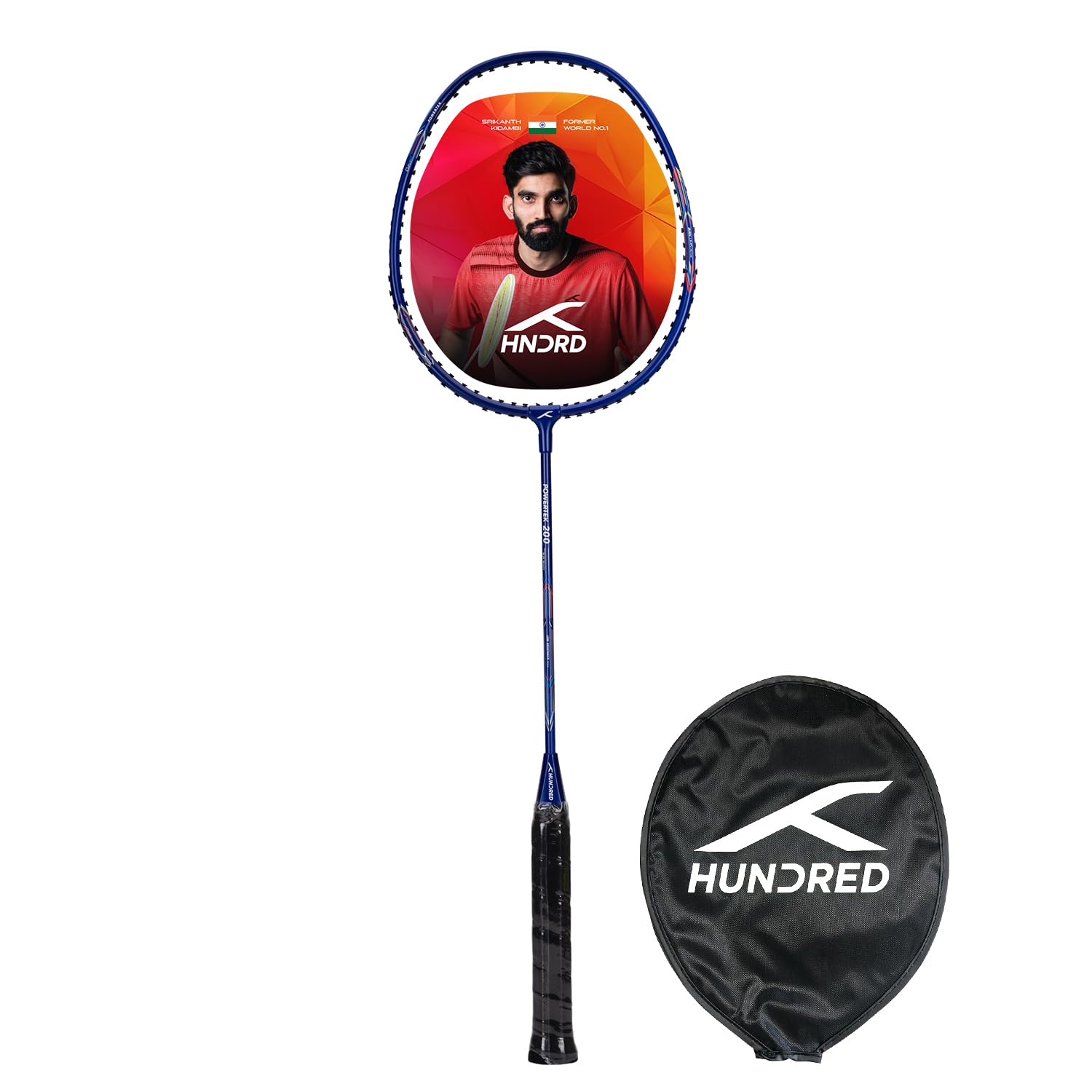 HUNDRED Powertek 200 PRO Badminton Racquet with Head Cover (Black, Size:Standard,Grip Size:G5) | Strung | Material:Aluminium|For Intermediate Players|Weight:95 grams|Maximum String Tension- 18-20lbs — image 1