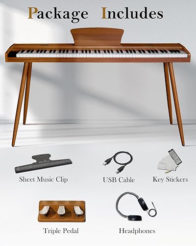 Miniatura 7 de Longeye Piano digital de 88 teclas, teclado de piano de madera, piano eléctrico semipesado para principiantes y profesionales con pedal triple,