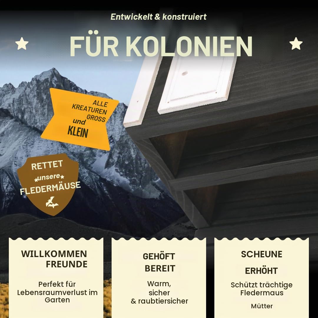 WildYard Fledermauskasten 2 Kammern, Fledermaushaus aus Zedernholz zur Wandmontage, wetterfest für den Garten