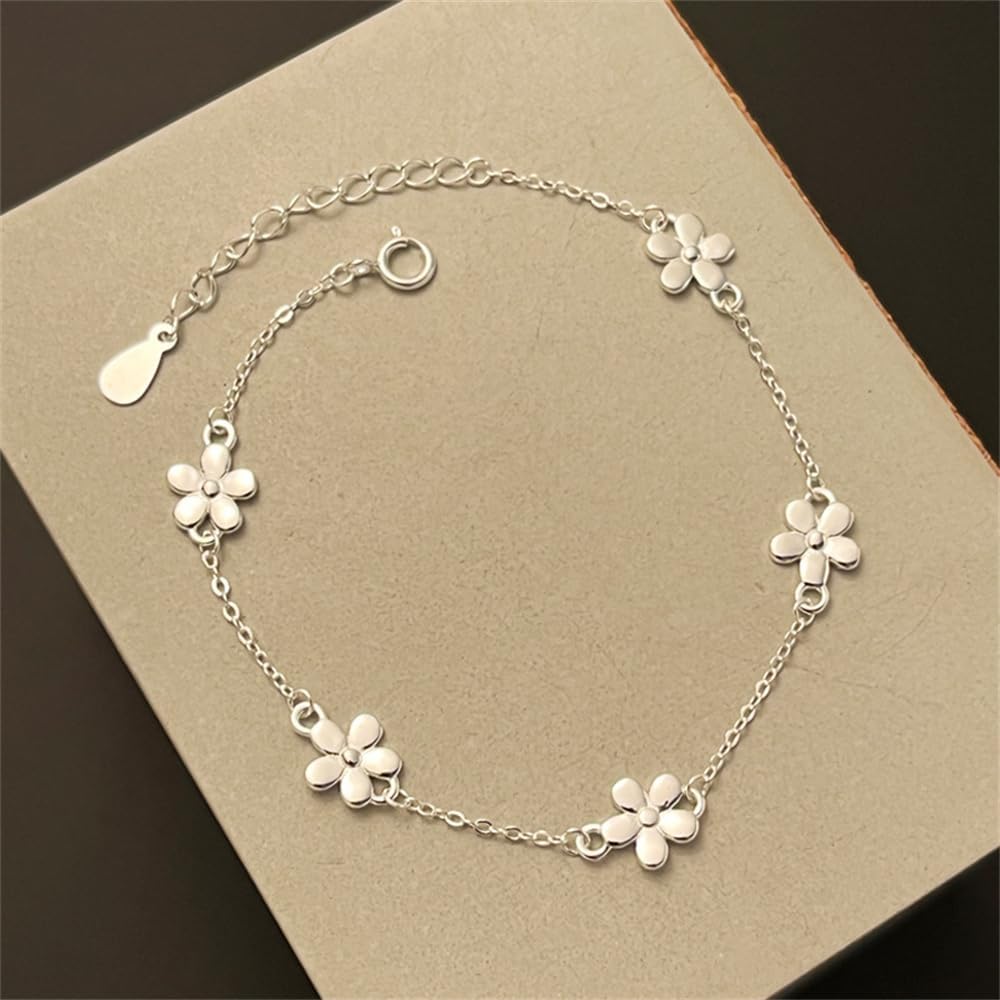 Dainty Flower 925 Sterling Silver Bracelets for Women Minimalist Daisy Flower Charm Link Bracelets Adjustable Chain Fashion Jewelry - Image 2