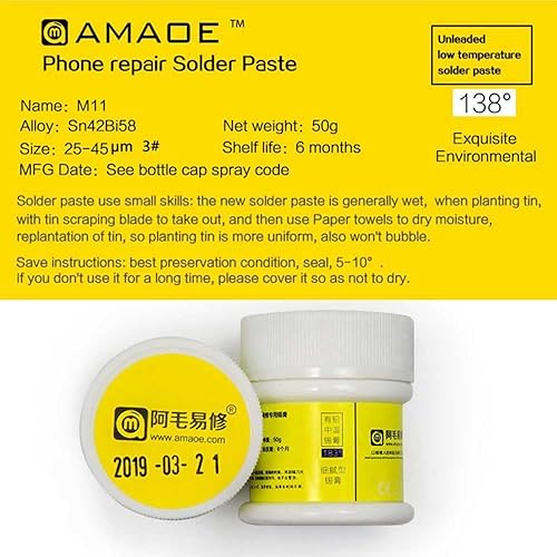 Miniatura 8 de Amaoe M9 Pasta de fundente de soldadura, pasta de soldadura para teléfono móvil, placa base de estaño PCBBGASMD, herramientas de reparación -