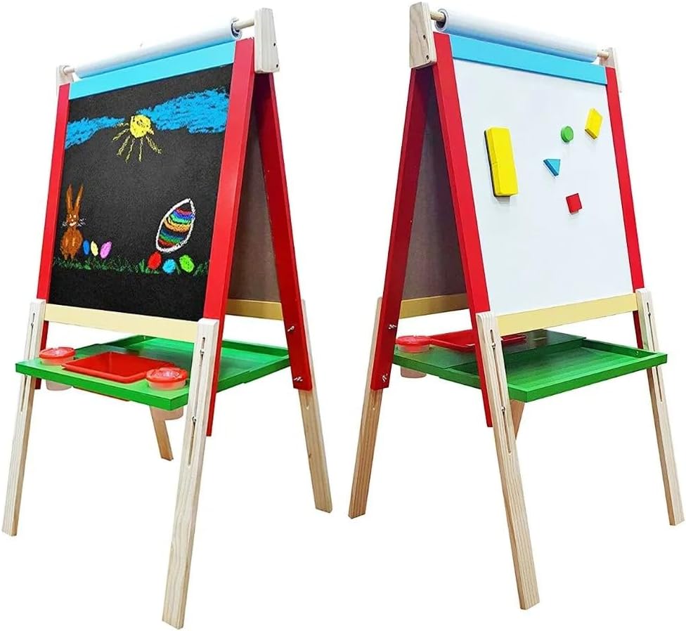 Knick Knack Children's Easel Color Wooden Multi-Functional Double-Sided Drawing Board Solid Wood Magnetic Children's Writing Board Game Easel for Kids Multicolor