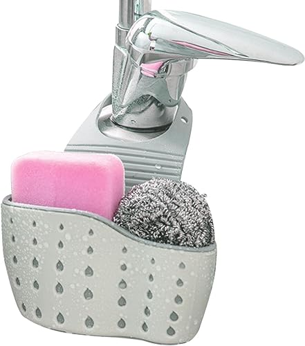 Xuyuan Kitchen Sink Strap,Kitchen Faucets Organizer with Holes for Drying Double Layer Soap Sponge Drain Rack Holder, Hanging Storage Basket