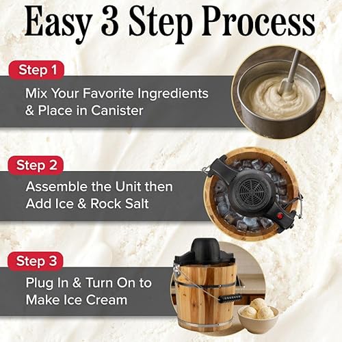 Miniatura 4 de Máquina eléctrica para hacer helados, máquina de helado de 4 cuartos de galón con manivela y paleta eléctrica, máquina de helado de cubo de madera