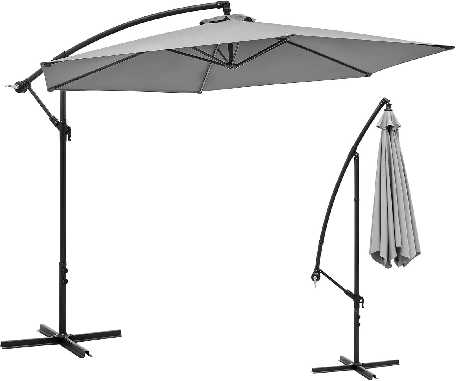 Vivo Technologies 3m Cantilever Garden Parasol, Banana Patio Umbrella Freestanding Parasol Hanging Parasol with Crank Handle and Tilt for Outdoor Garden and Patio Sun Shade with Protection UPF 30+
