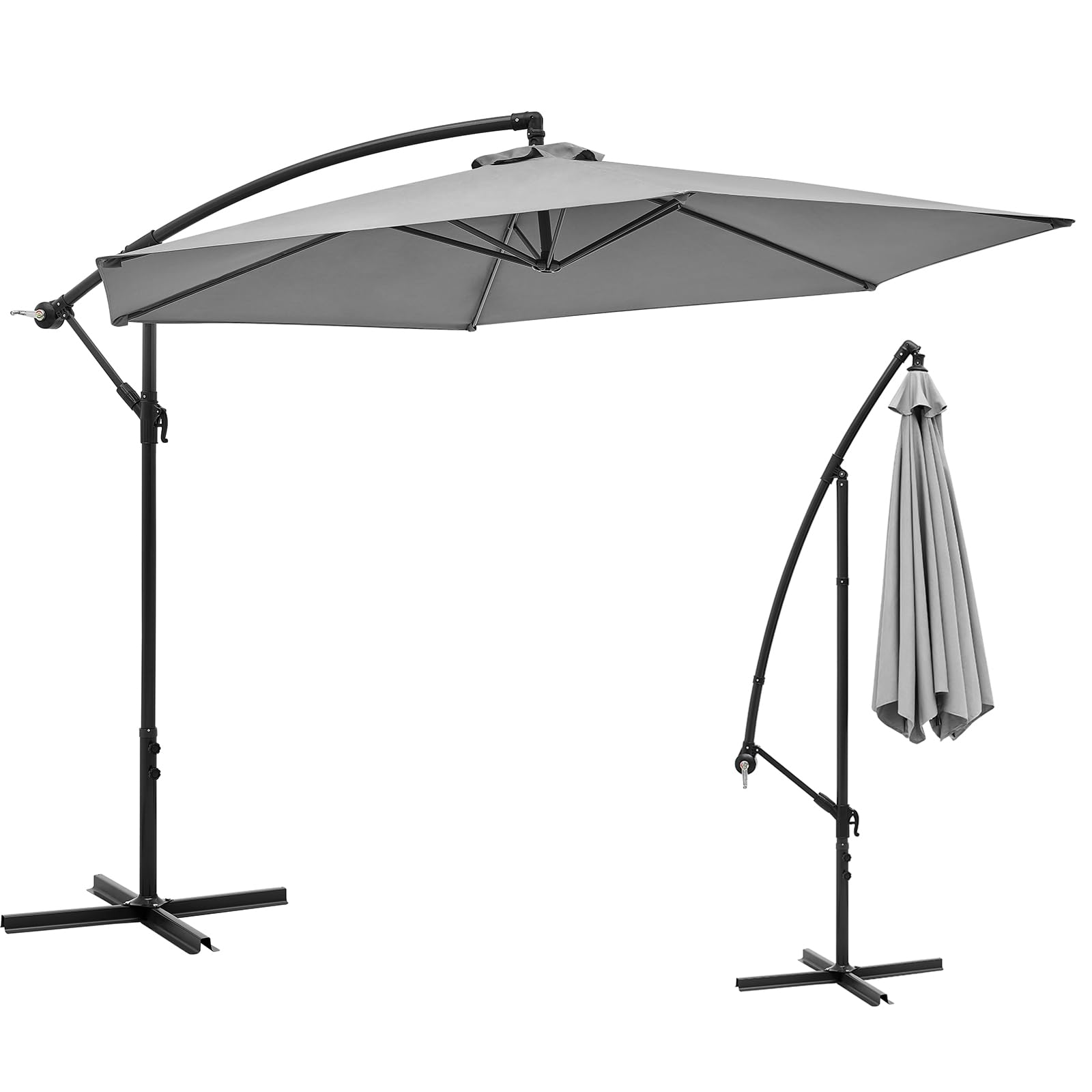 Vivo Technologies 3m Cantilever Garden Parasol, Banana Patio Umbrella Freestanding Parasol Hanging Parasol with Crank Handle and Tilt for Outdoor Garden and Patio Sun Shade with Protection UPF 30+