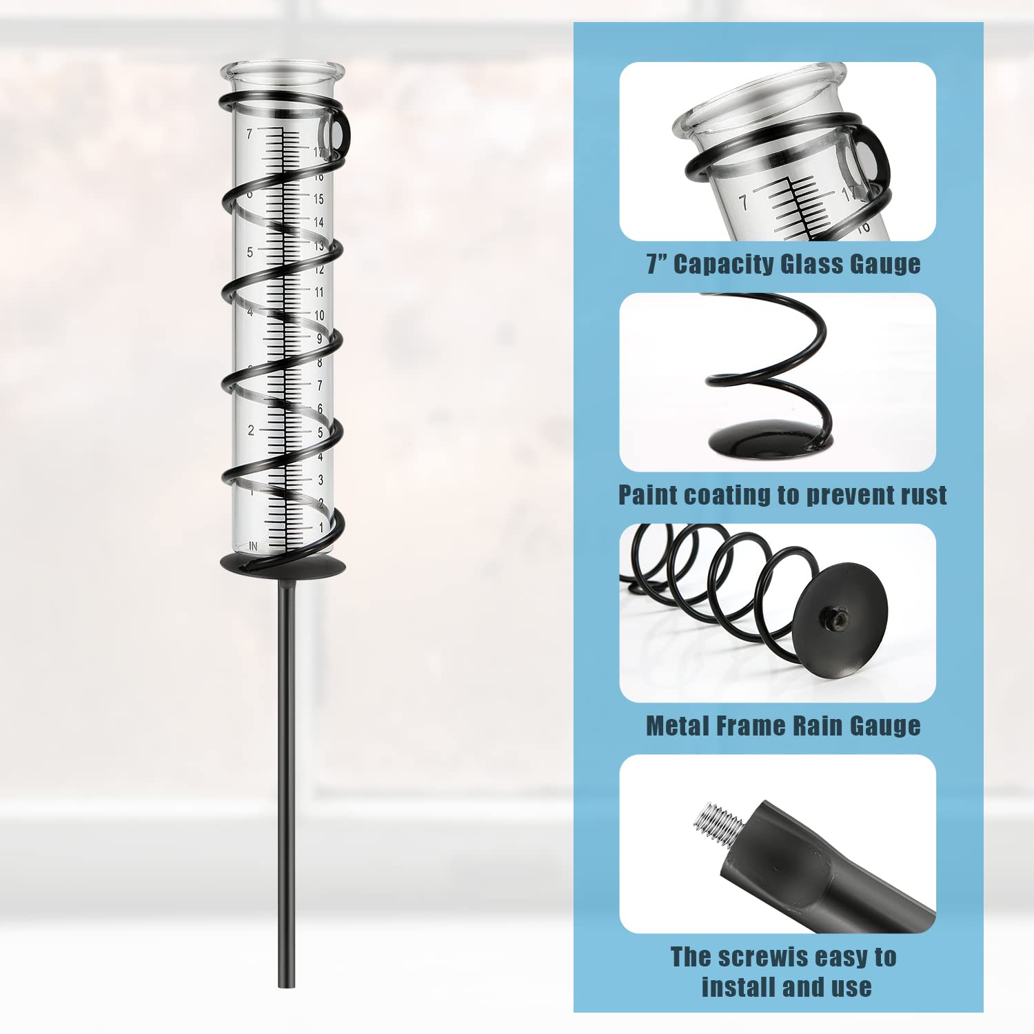 Pluviometro Da Giardino In Vetro 17cm Con Picchetto - Misuratore Pioggia Per Esterno Con Scala