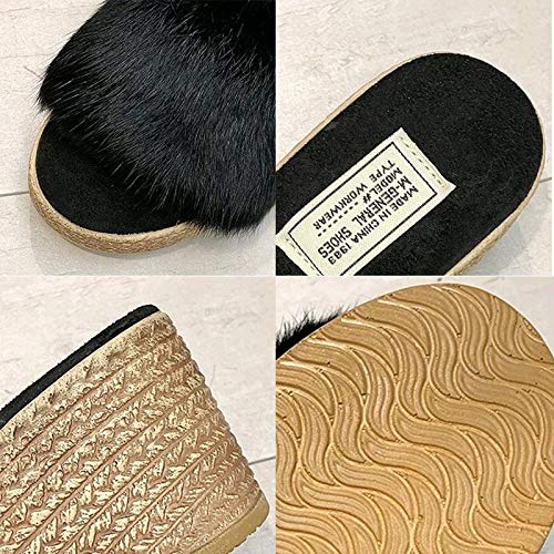 Winter Women Slippers Pumps High Heel Ladies Mules Fur Slides Wedding Party Platform Shoes Peep Toe Wedges Gladiator Sandals (Color : Black, Shoe Size : 6.5) #TOP6