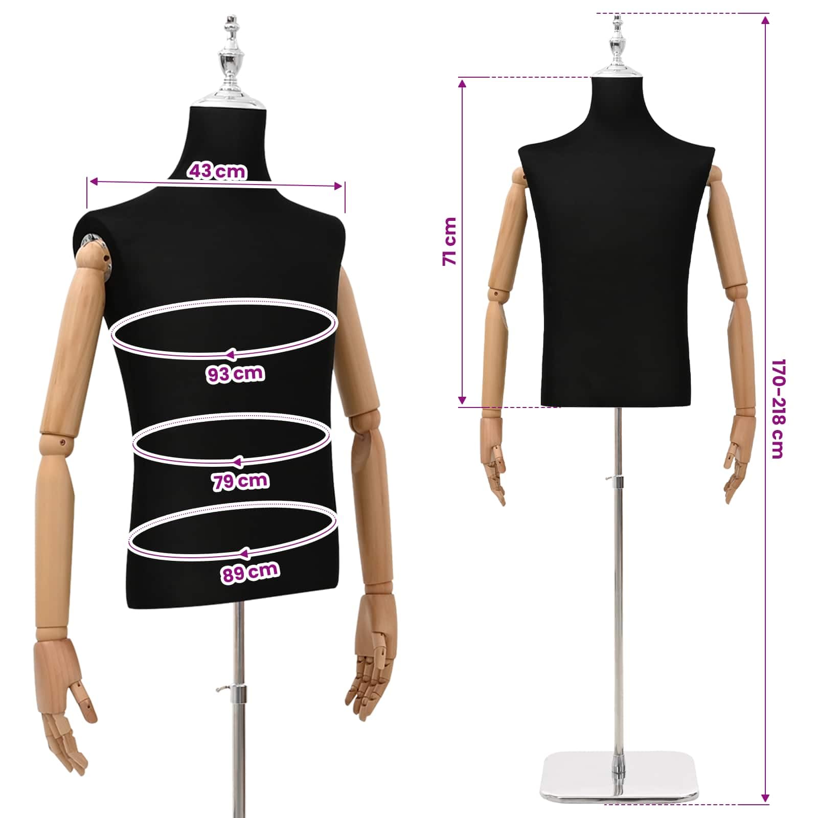 vidaXL Verstellbarer Mannequin 170-218 cm mit Standfuß Männlich PP